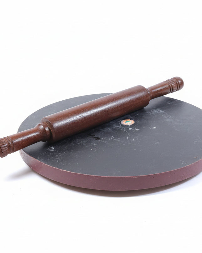 Round wooden chapati chakla with rolling pin