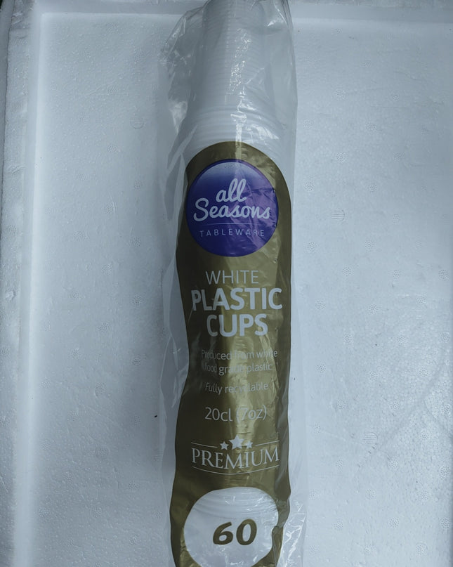 All Seasons White Plastic Cups 20cl(7OZ) 60 pack