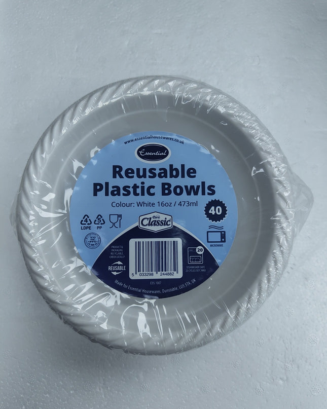 Essential Reusable Plastic Bowls 40pack 16OZ