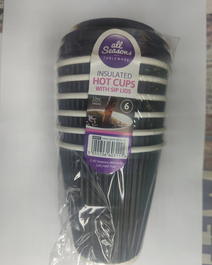 All Seasons Insulated Hot Cups with slip lids 6nos 12Oz