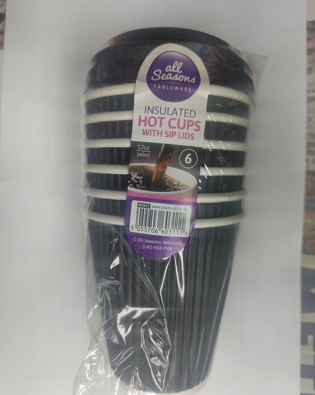 All Seasons Insulated Hot Cups with slip lids 6nos 12Oz
