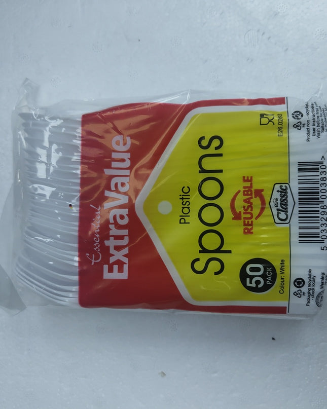 Essential Extra value Plastic Spoons Reusable 50pack