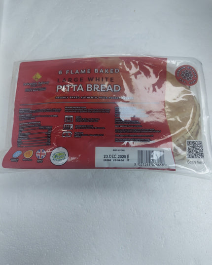6 Flame baked Large White Pitta Bread