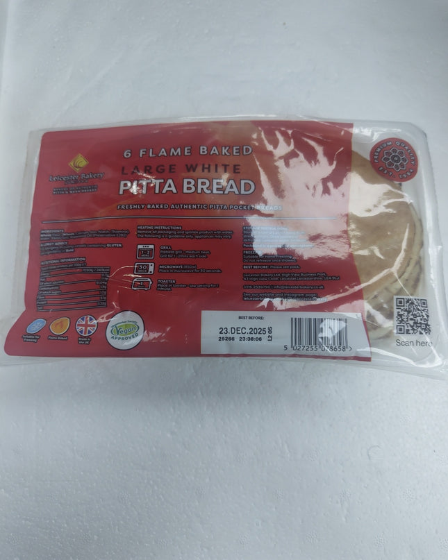 6 Flame baked Large White Pitta Bread